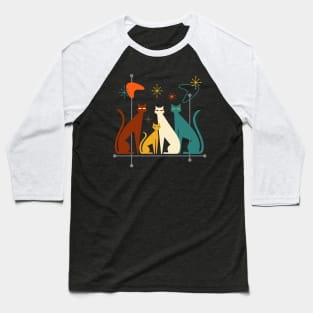 Retro Mid-Century Modern Look Cats 50s 60s Style Baseball T-Shirt